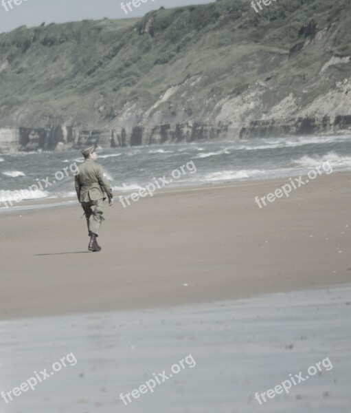 Soldier Walk Only Beach Normandy