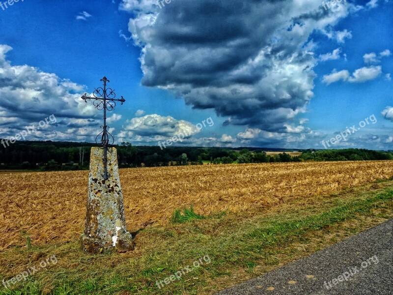 Ardennes France Cross Sky Clouds