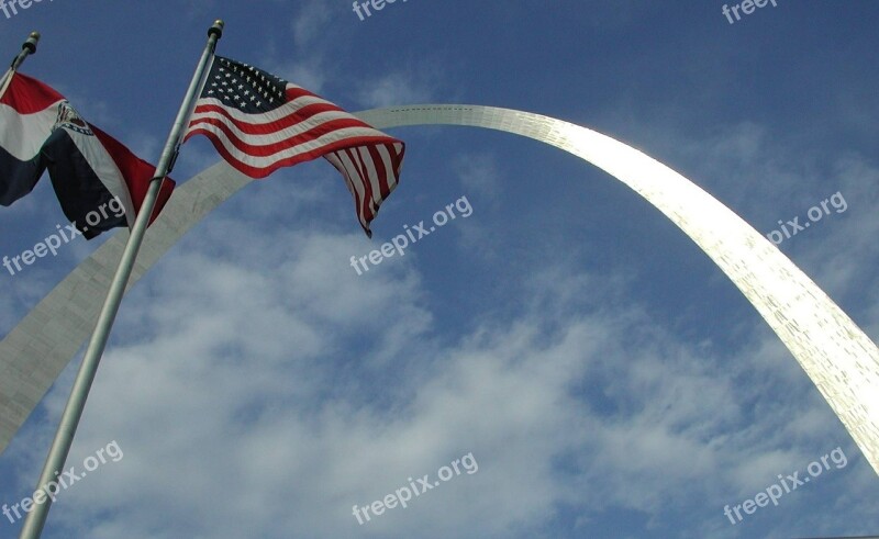 Gateway Arch American Flag Jefferson National Expansion Memorial Architecture