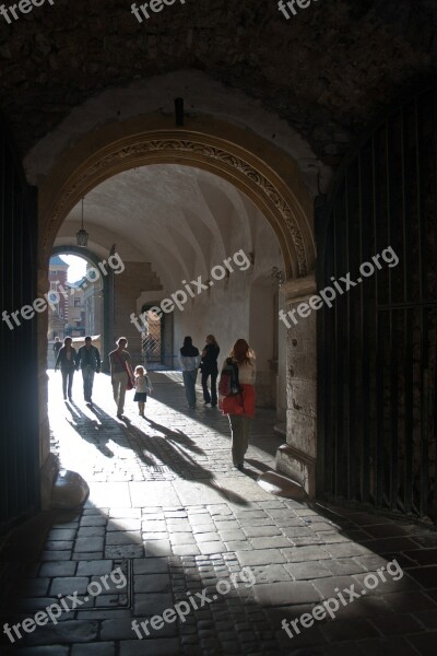 People Gated Cloister Archway Kraków Poland