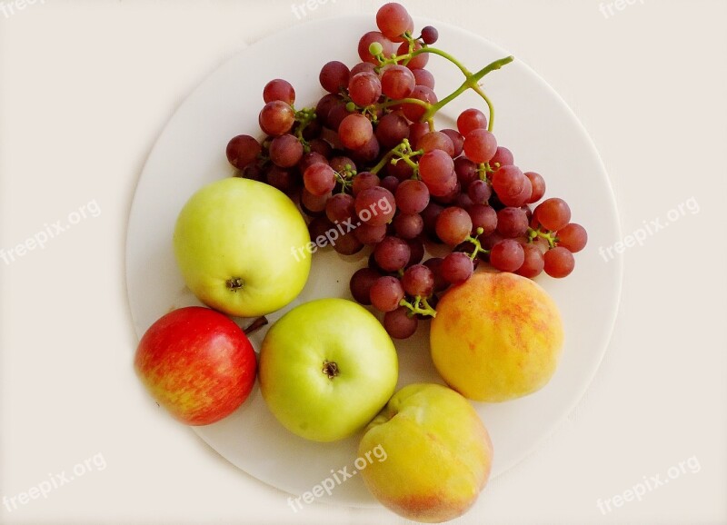 Fruit Plate Fruit Apple Grapes Healthy