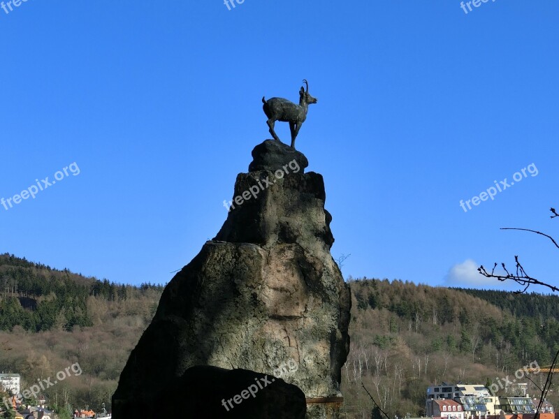 Karlovy Vary Statue Chamois Bronze Rock