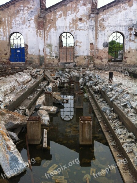 Water Reflection Old Broken Dilapidated Shabby