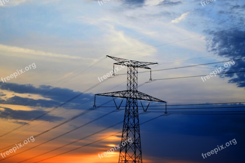 Pylon Electricity Sky Sunset Post