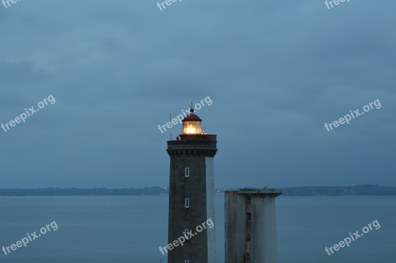 Lighthouse Brittany Light Sea Night