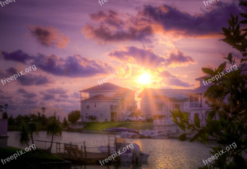 Sunset Florida Beach Canal Water