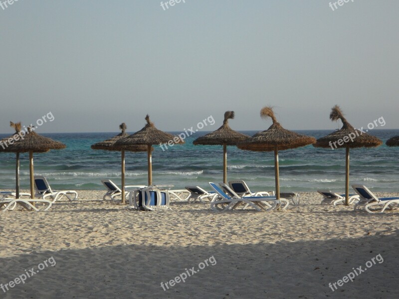 Sun Loungers Parasols Beach Sand Beach Tourism