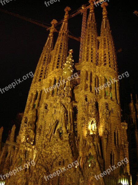 Sagrada Família Church Night Spain Barcelona