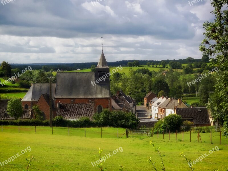 France Church Village Sky Clouds