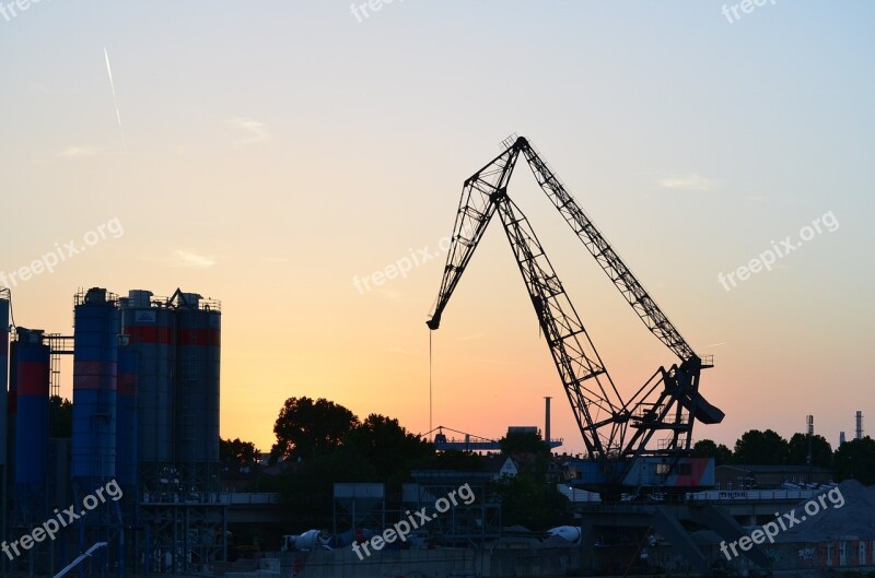 Industry Industrial Plants Ludwigshafen Crane Sunset