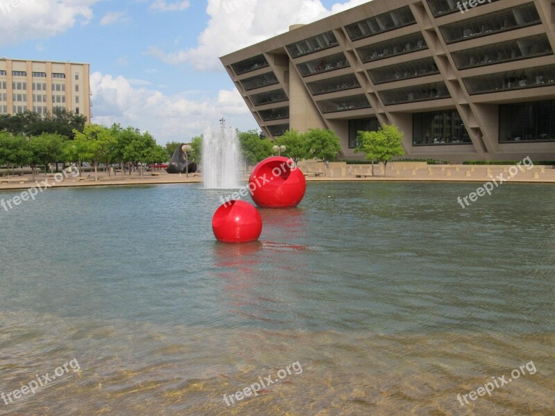 Architectural Elements Dallas City Hall Pool Red Ball