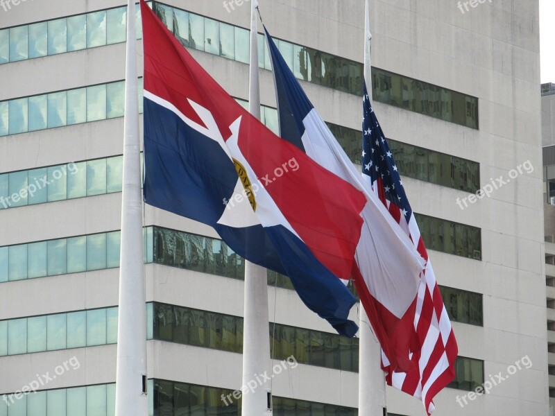 Flags Waving Dallas City Hall American Flag