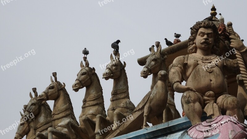 Statue Horses Deities Batu Caves Malaysia