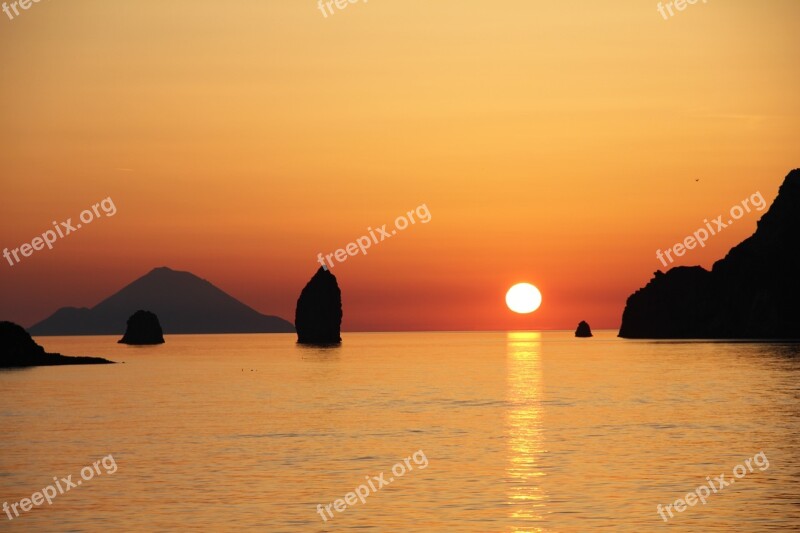 Vulcano Aeolian Islands Sunset Sicily Sea