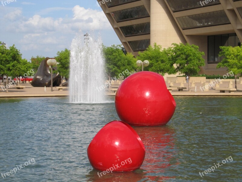 Dallas City Hall Fountain Red Balls Sculpture