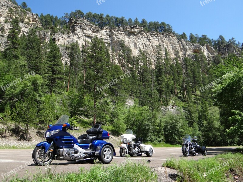 Mountain Motorcycles Blue Sky Nature South Dakota