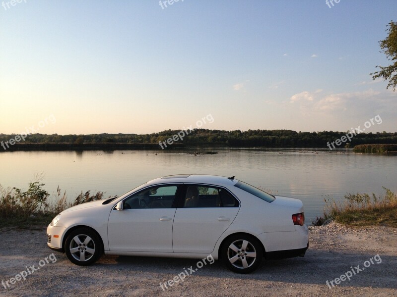 Car River Sunset Volkswagen Jetta