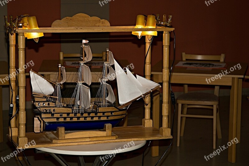 Wooden Model Ship Sailing Boat Canvas