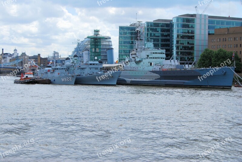 Navy Boats Ships Moored River