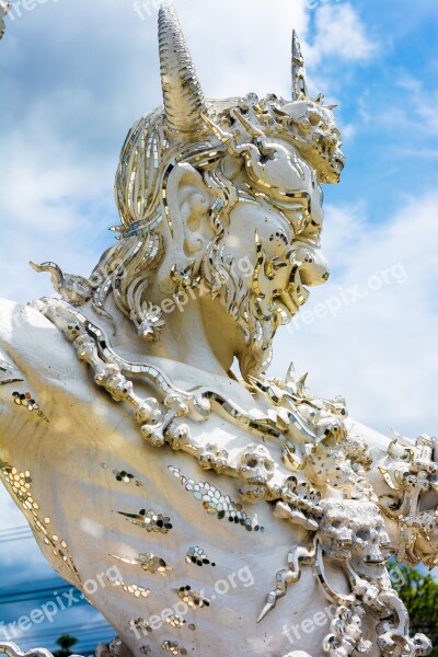 White Temple Chiang Rai Thailand Asia Stone Figure