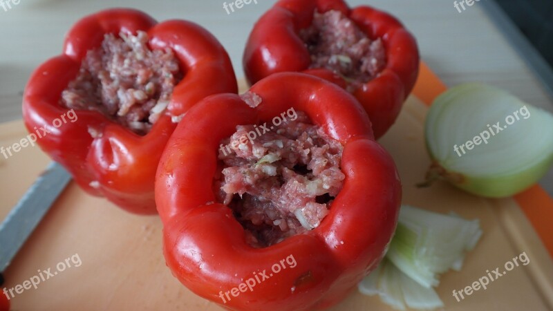 Paprika Red Fill Minced Meat Stuffed Peppers Onion