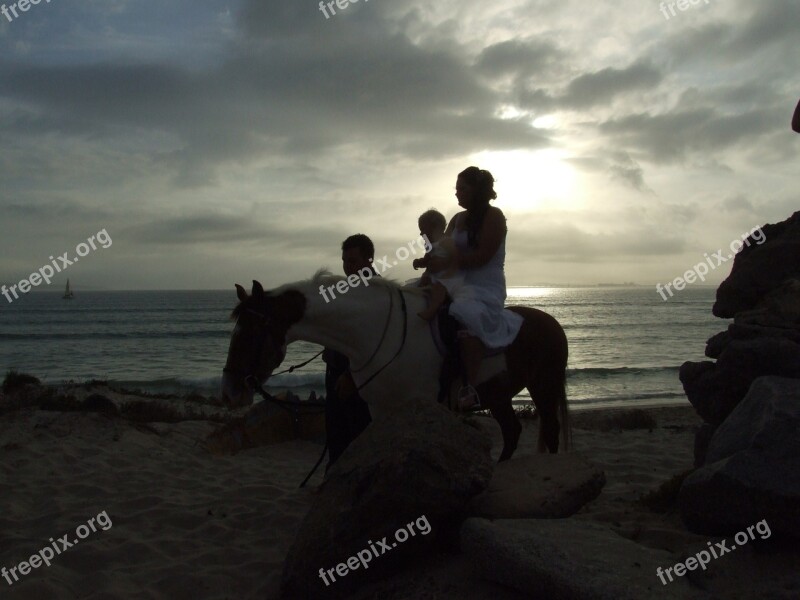 Horse Sunset Sky Silhouette Family