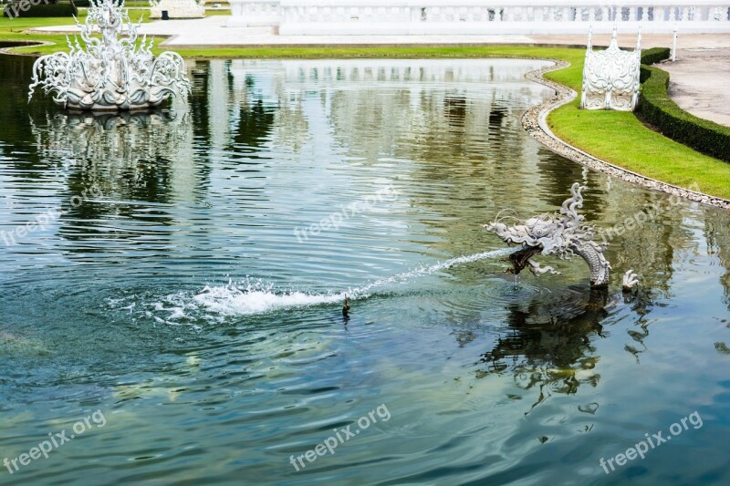 White Temple Chiang Rai Thailand Dragons Free Photos