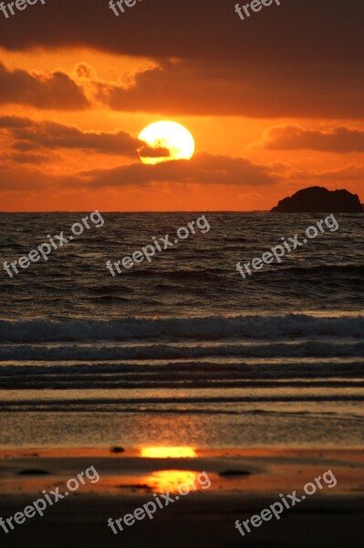 Sunset Ocean West Coast Pacific Beach