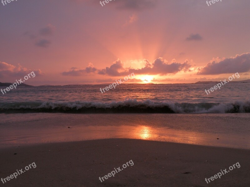 Beach Sea Sunset Sky Clouds