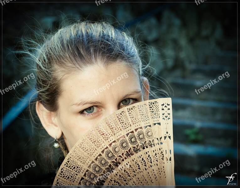 Woman Face Beautiful Fan Portrait