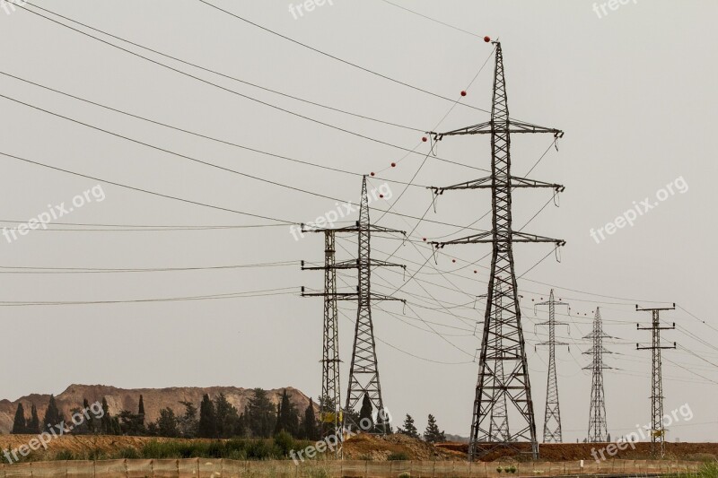 Pylons Electric Electricity Landscape Wires