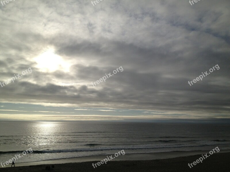 Beach Sand Ocean Seaside Sunset