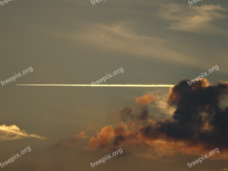 Trail Plane Sunset Clouds Free Photos