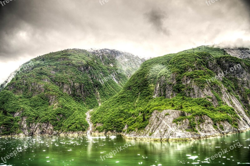 Hdr Tracy Arm Fjord Alaska Juneau Mountains