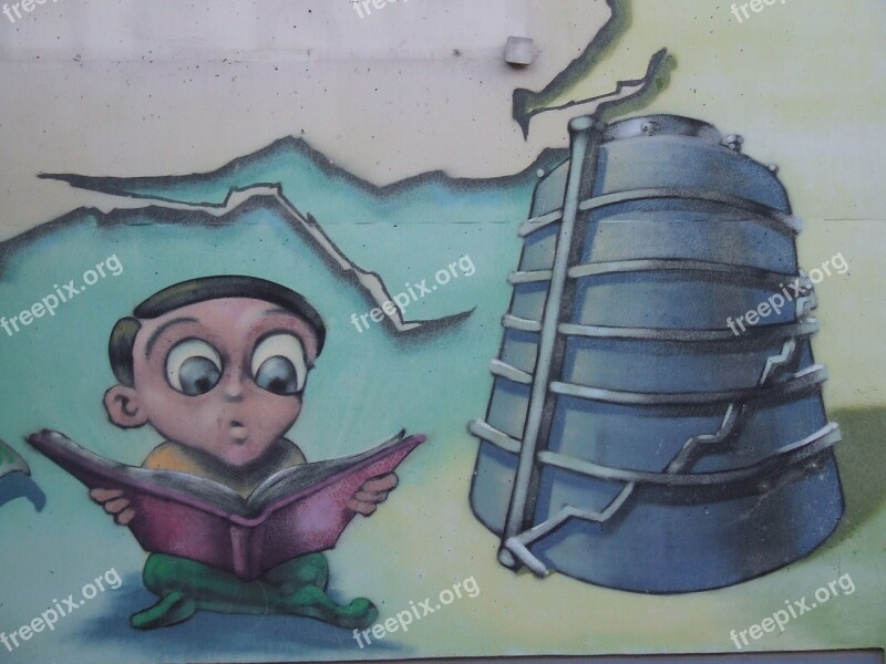 Graffiti Mural Boy Read Book