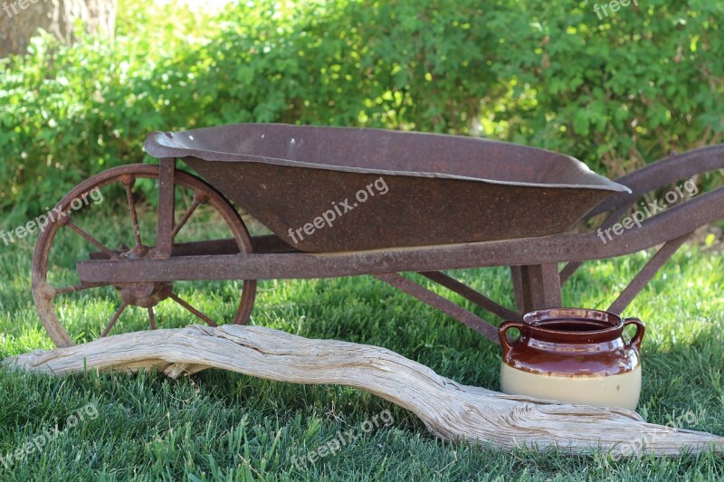 Wheelbarrow Yard Vintage Green Rustic