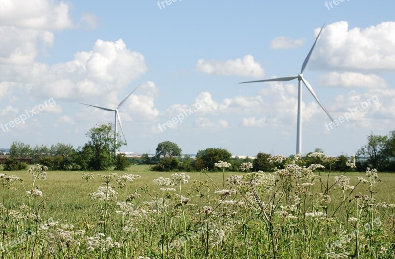 Wind Turbines Farmland Environmentally Friendly Meadow