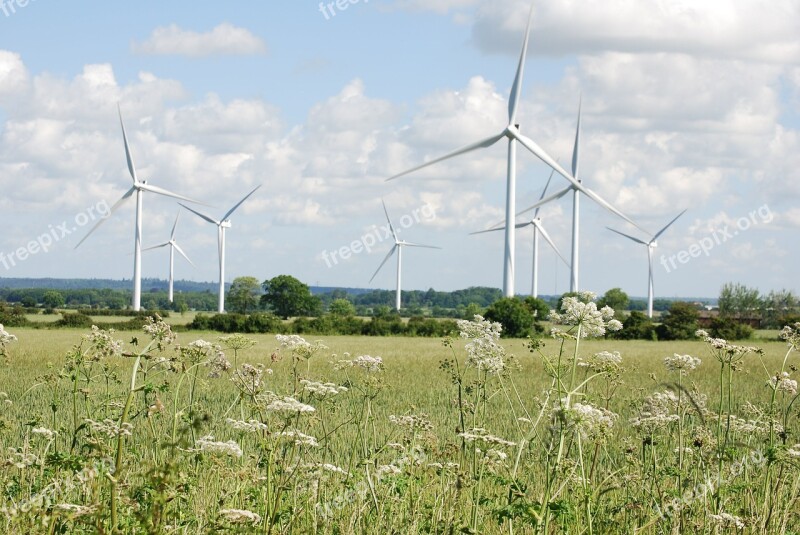 Wind Turbines Farmland Environmentally Friendly Meadow