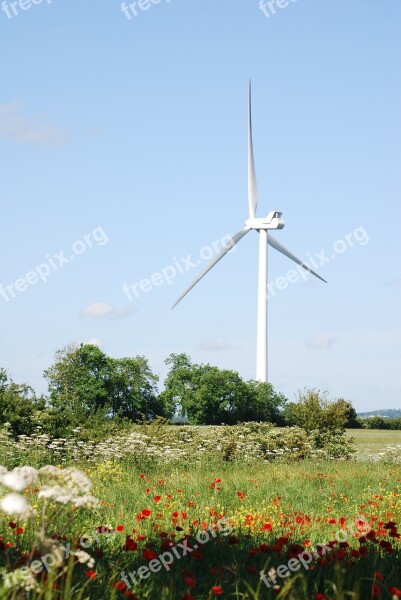 Wind Turbines Farmland Environmentally Friendly Meadow