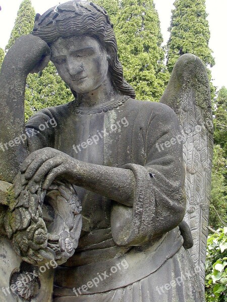 Statue Angel Sadness Cemetery Stone