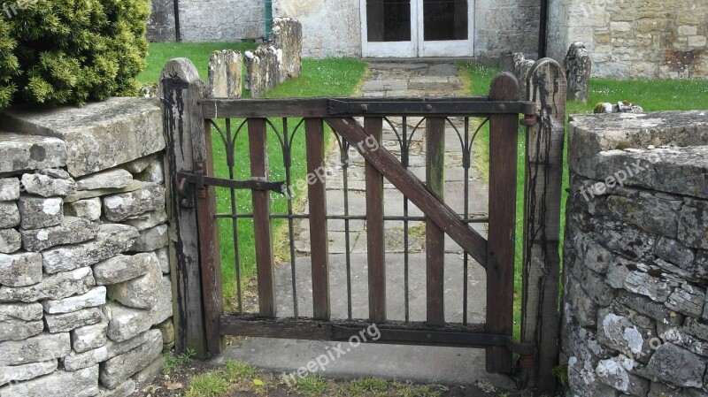 Gate Wooden Stone Wall Rustic Old