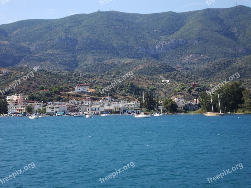 Greek Island Sea Water Blue Boats