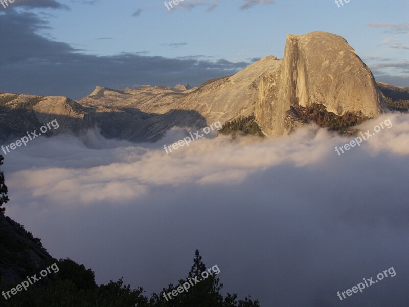 Half Dome Yosemite Mountain Peak Fog