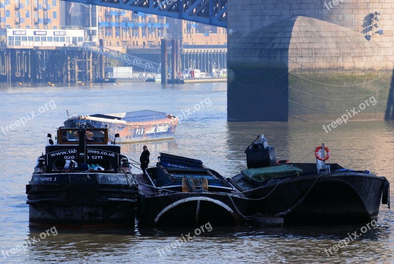 Barges River Refuse Service Thames London