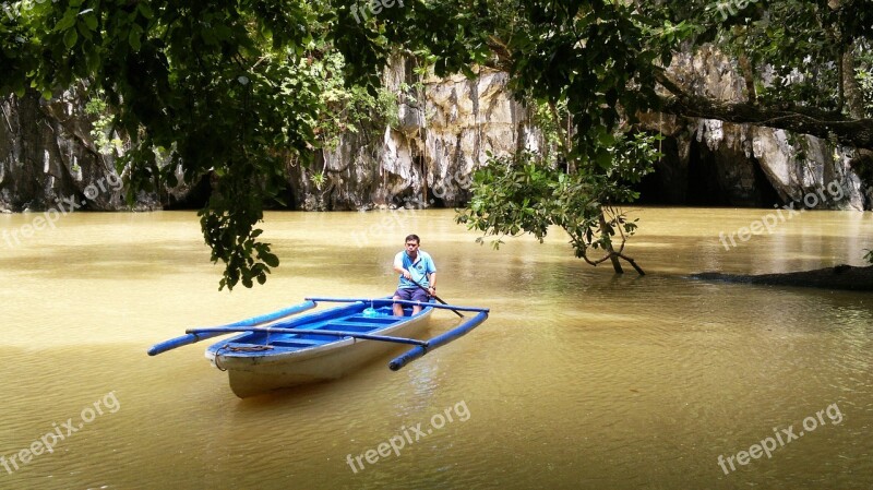 Boat Man Cave Lagoon Fisherman