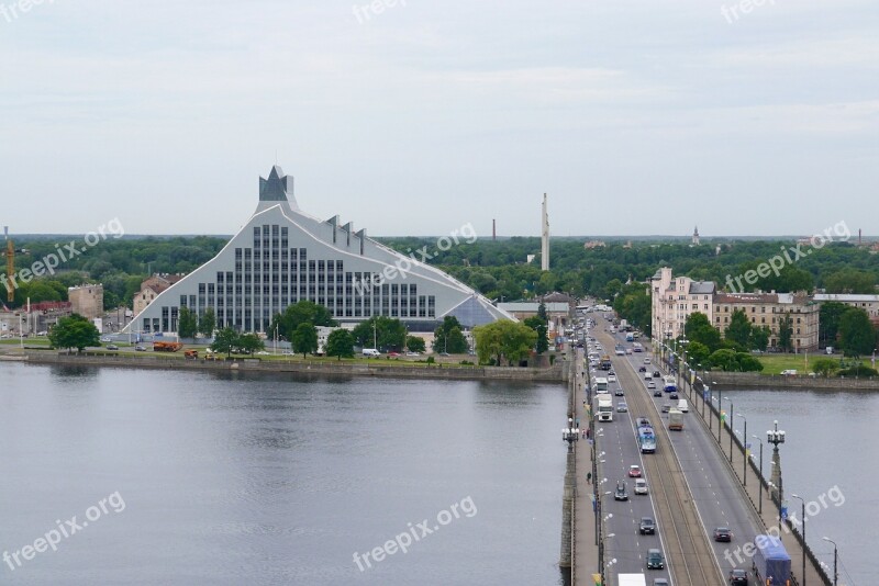 Riga Latvia National Library Stone Bridge Free Photos