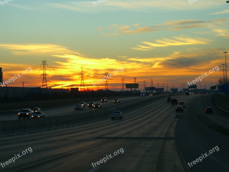 Motorway Traffic Cars Sunset Texas