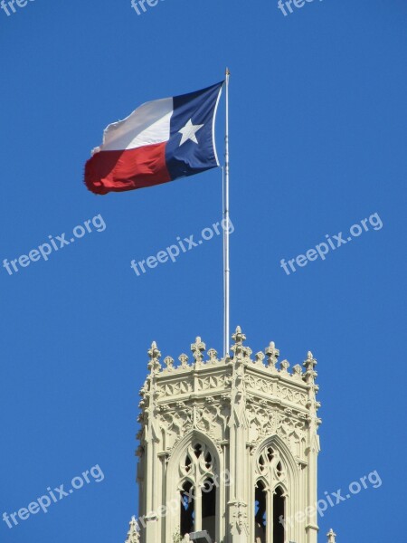 Texas State Flag Waving Emily Morgan Hotel San Antonio Texas