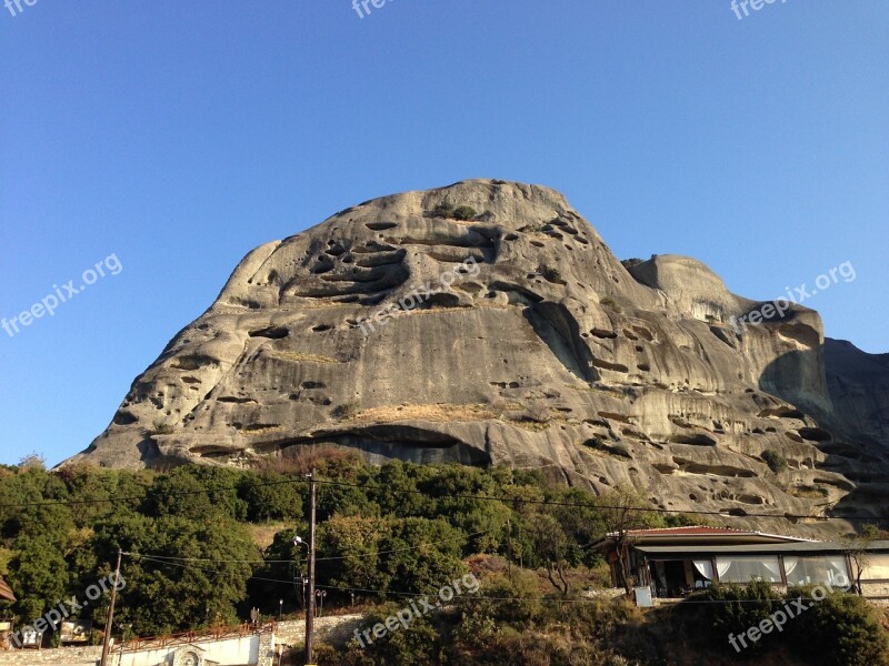 Meteora Mountains Monastery Greece Cliff