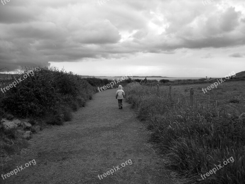 Northern Ireland County Antrim Girl Walking Path